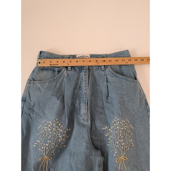 Meadows 6 Murselis Jeans Baggy Barrel Wide Leg Pants High Waisted Embroidered - Picture 12 of 15